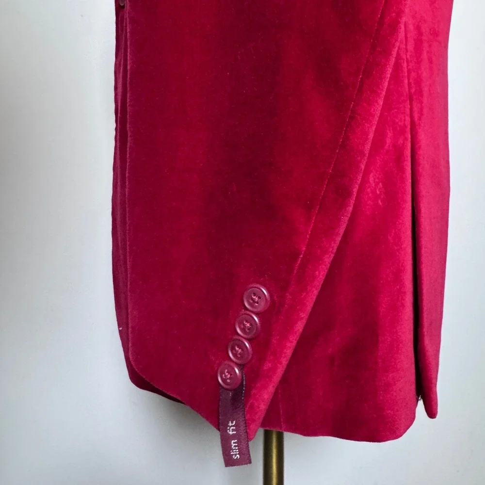 Adolfo Blazer Mens Size M Red Solid Velvet Slim Fit Two Button Sport Coat - Picture 2 of 7